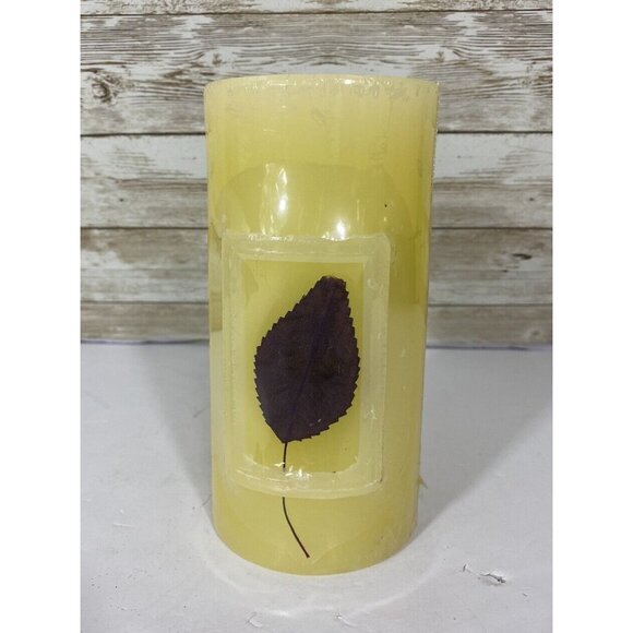 New Sealed Leaf Frame Unscented Medium 6” Pillar Candle - Picture 1 of 9